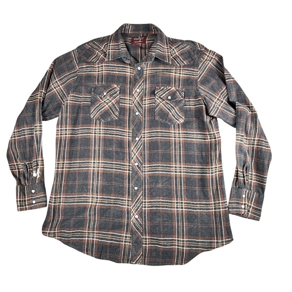 Wrangler Western Shirt Men's XLT Gray Plaid Long Sleeve Pearl Snap